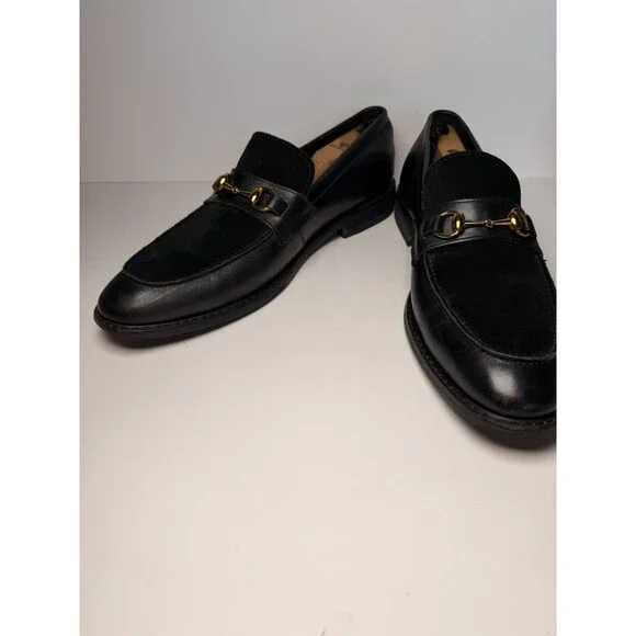 La Milano Men's Dickens Leather Suede Bit Loafers Black Gold Hardware Size 10