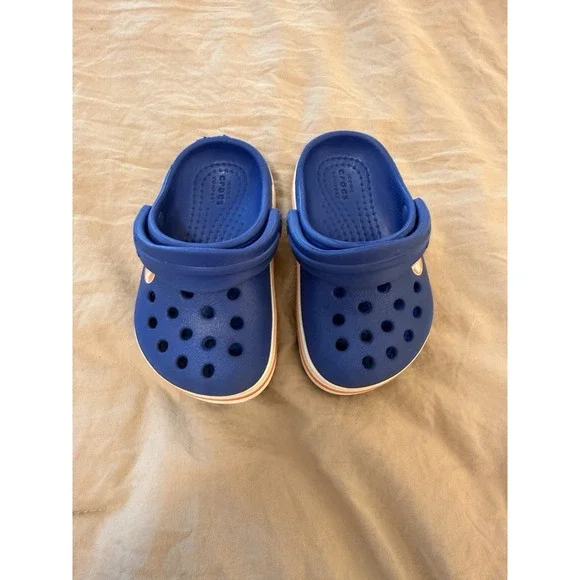 Crocs Baby Toddler Shoes C4 Navy Blue White Red‎ Slip On Water Clogs