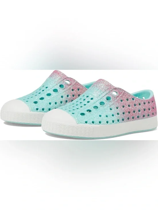 Native Blue & Pink Sparkle Slip-On Water Shoes Size 5
