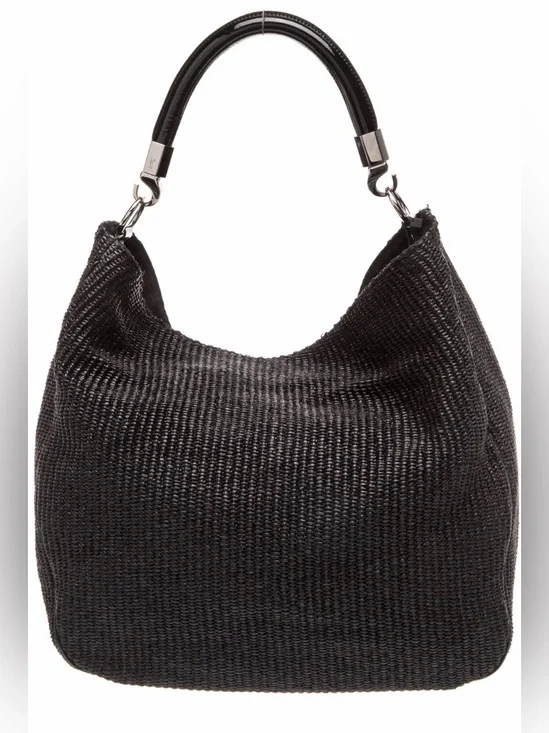 Yves Saint Laurent Rive Gauche Black Raffia Hobo