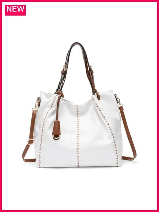 PU Leather Hobo Shoulder Bag Bucket Tote Rivet Detail Satchel Purse