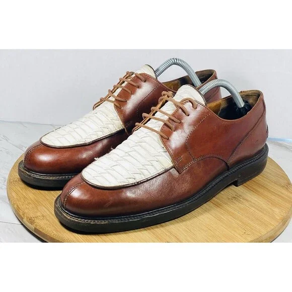 Johnston & Murphy Vintage Brown & White Ivory Lace up Dress Shoes 9.5M