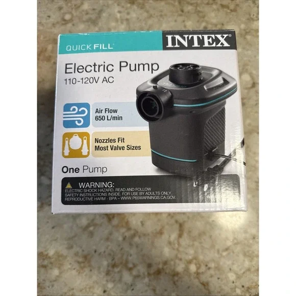 Intex 120V Quick Fill AC Electric Air Pump with‎ 3 Nozzles, Black Brand New