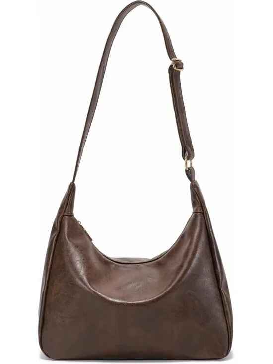 Soft Foldable Vegan Leather Crossbody Bag for Women - Slouchy Shoulder Purse