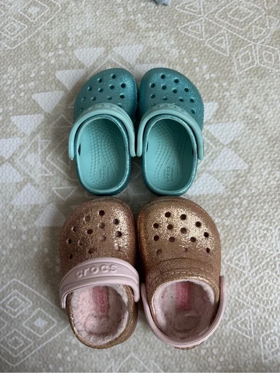 CROCS Kids' Glitter & Teal Water Shoes Duo NWOT