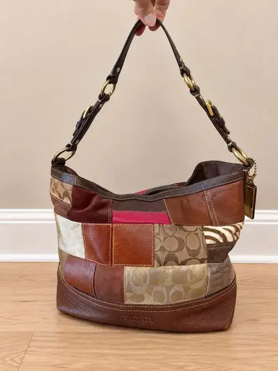 Coach Holiday Patchwork Signature Hobo Bag 10434 Brown Multi