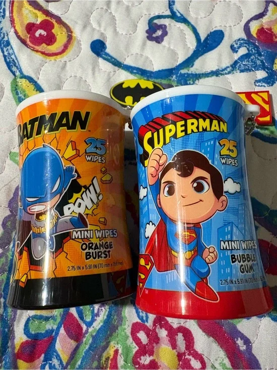 Batman Mini Wipes Tub - Orange Burst Packaging with Yellow & Black Logo