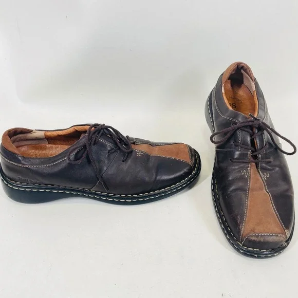 Josef Seibel Mens Brown Leather Two Tone Square Toe Oxford Shoes Size 40
