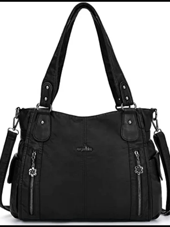 Washed Vegan Leather Top-Handle Hobo Purse Roomy Shoulder Bag Tote Satchel