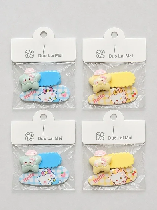 NWT Set of 4 Hello Kitty Child Size Hair Clips Barretts Blue & Yellow