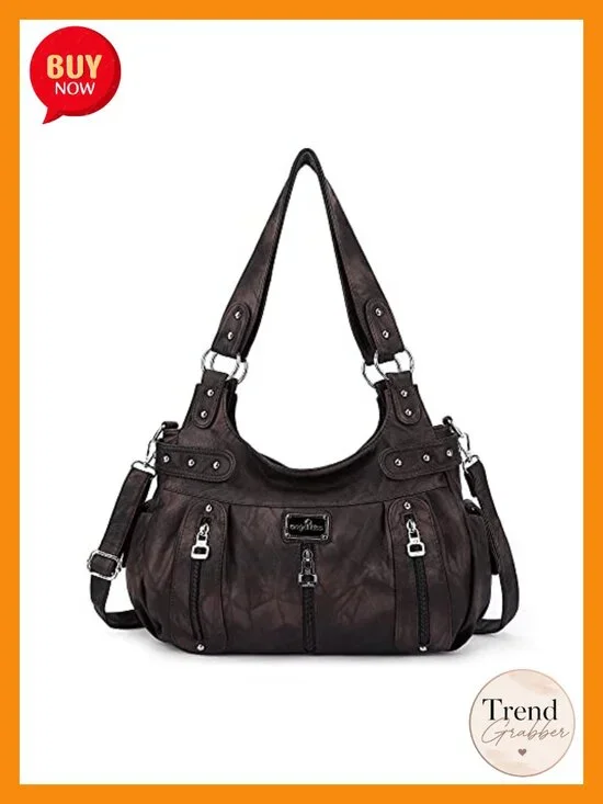 Washed Faux Leather Hobo Satchel Crossbody Shoulder Bag Tote Purse