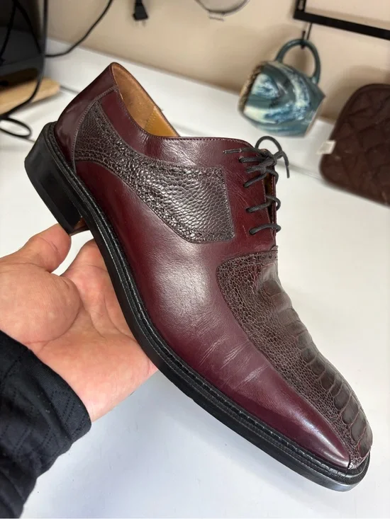 Mezlan Burgundy and Brown Leather Lace-Up Oxford excellent condition sz 12M