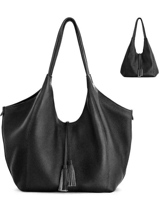 Soft Genuine Leather Slouchy Tote Hobo Shoulder Bag for Women - Travel Essential