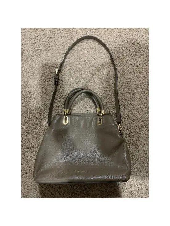 VINCE CAMUTO Elva 3 Section Satchel pebble Leather Gold  Purse Khaki green hobo
