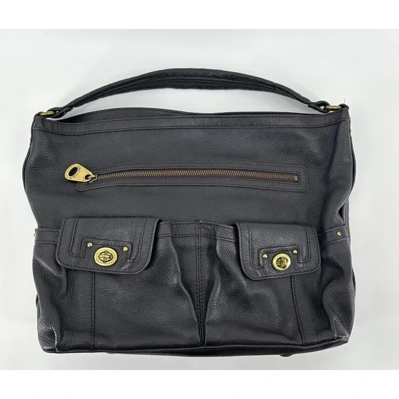 Marc by Marc Jacobs Black Pebbled Leather Hobo Bag Turnlock Brass Hardware