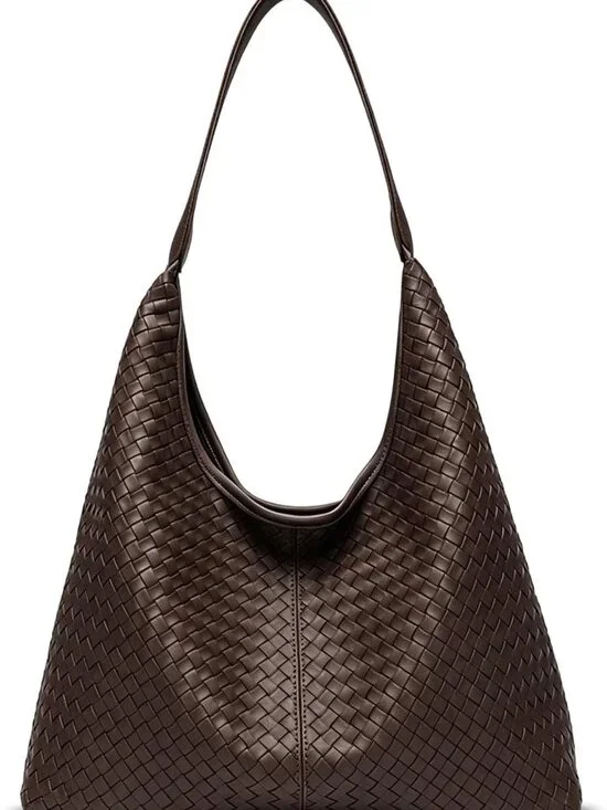 Large Slouchy Vegan Leather Hobo Tote Bag - Woven Textured Purse for Women