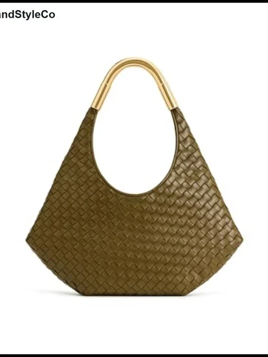 Olivia Hand-Woven Vegan Leather Hobo Bag with Metal Handle