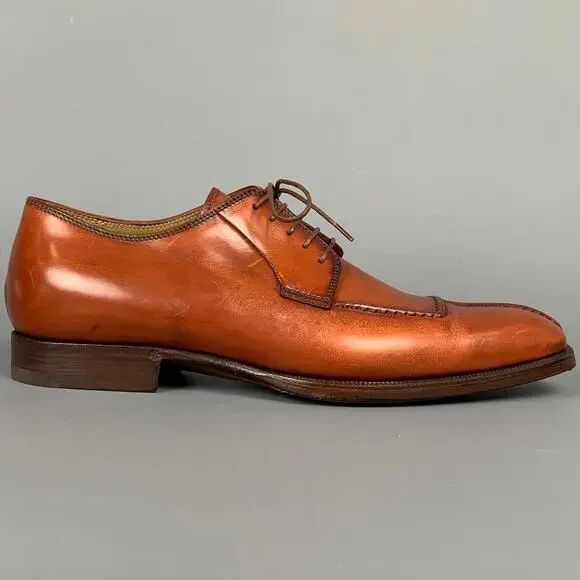 STEFANOBI Size 8 Cognac Contrast Stitch Leather Split Toe Lace Up Shoes