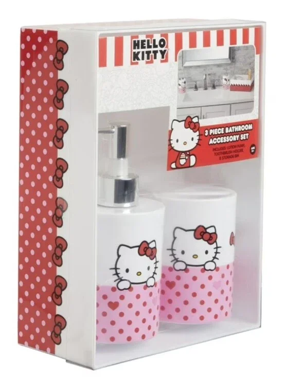 Hello Kitty Pink & Red Polka Dot 3-Piece Bathroom Accessory Set