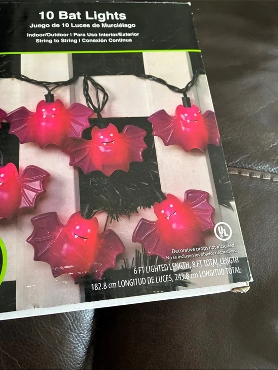 10 Bat Lights String - Purple LED Halloween Party Lights new