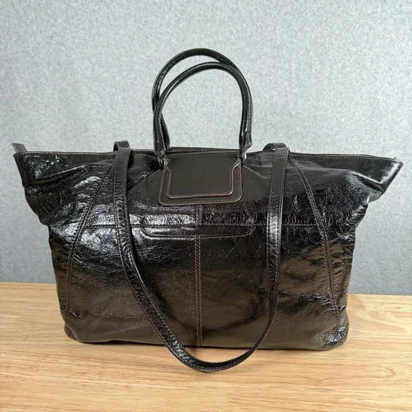 Hobo Sheila‎ Black Leather tote Bag Satchel East west Shoulder Strap purse