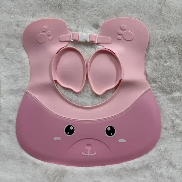 Pink Bear Baby Shower Cap Adjustable Silicone Bath Visor with Ear Protection