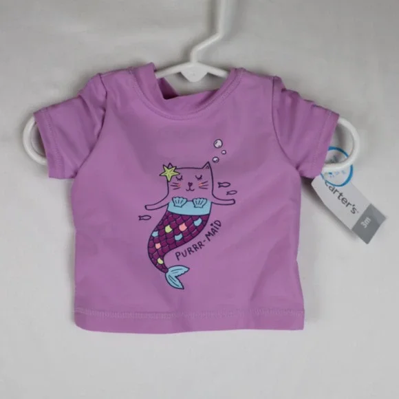 Carter's Baby Swim Shirt 3 Months Purple Cat‎ Mermaid UPF 50+ New Sun Protection