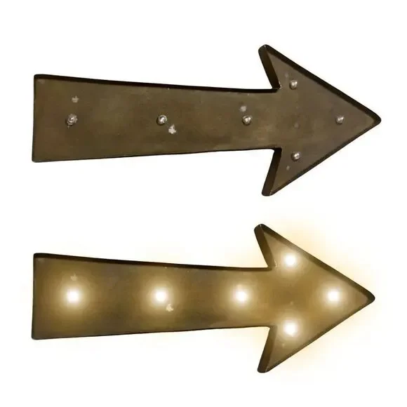 Vintage-Style LED Arrow Marquee Sign - Rustic Metal Lighted Wall Decor