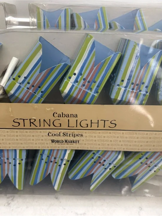2 used sets Cost Plus World Market Cabana String Lights– Cool Stripes Blue/Green