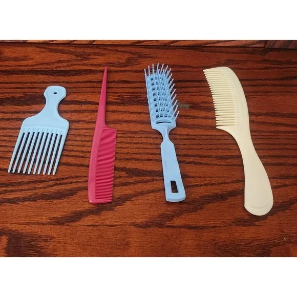 Lot of 4 Vintage Hair Combs & Brushes Teasing Pick Styling 80s‎ Retro