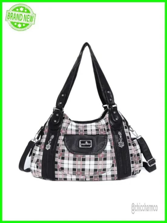 Washed PU Leather Hobo Bag Multi-Pocket Satchel Tote Shoulder Handbag