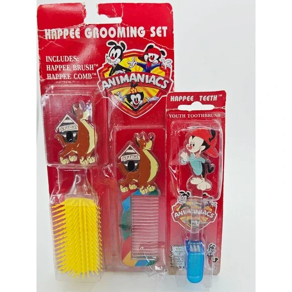 Vintage 1995 Animaniacs Happee Grooming Set Brush Comb‎ and Youth Toothbrush New