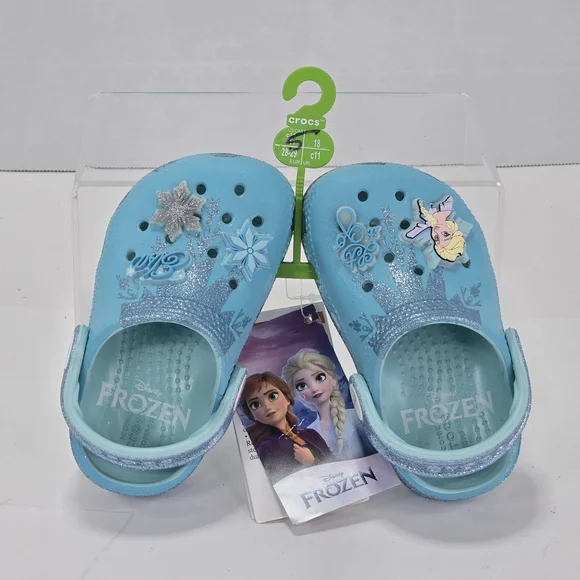 Crocs X Disney Frozen Light Blue Glitter Kids Clogs with Strap Size C5 Toddler