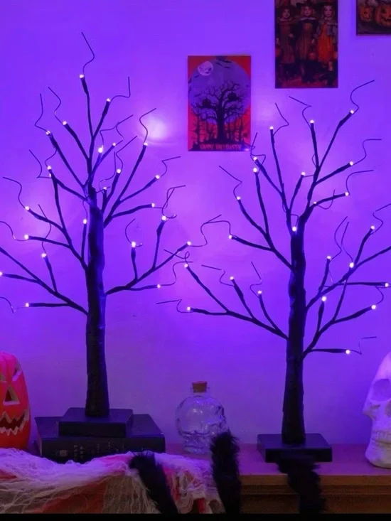 2-Pack LEDoor Halloween Black Spooky Trees with purple lights