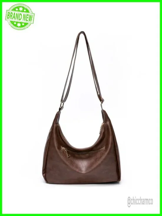 Soft Vegan PU Leather Slouchy Hobo Shoulder Bag Everyday Purse