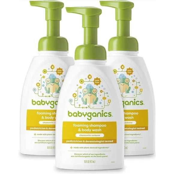 Babyganics Foaming Shampoo & Body Wash, Chamomile‎ Verbena, 16 fl oz - Pack of 3