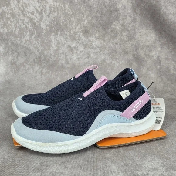 Speedo Junior Medium 2/3 Water Shoe Aqua Socks Blue Pink Slip On Rubber Sole