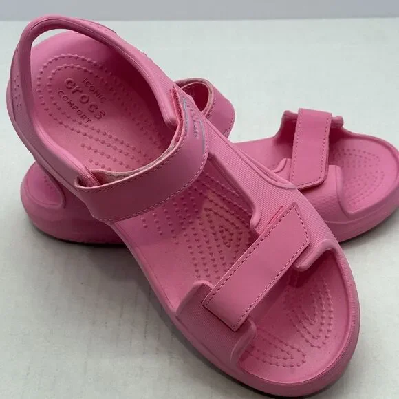 Crocs Youth Sz4 Swiftwater River Expedition PINK Slip-On Hook Loop Water Sandal