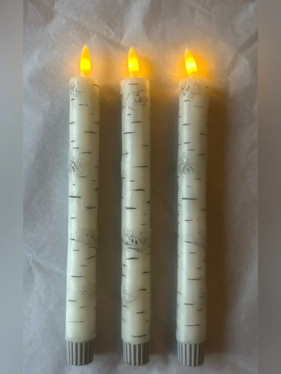 Birch-Textured LED Taper Candles - White (Set of 3)