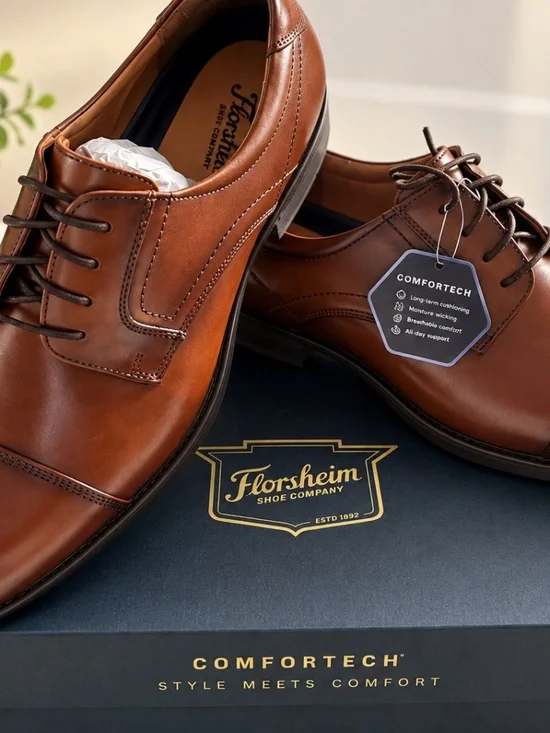 NEW Florsheim Finance Cap Toe Oxford Brown Leather Men’s 11 3E EEE NIB