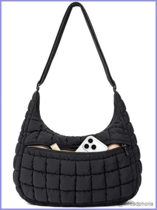 Quilted Nylon Crossbody Shoulder Hobo Bag Puffer Purse