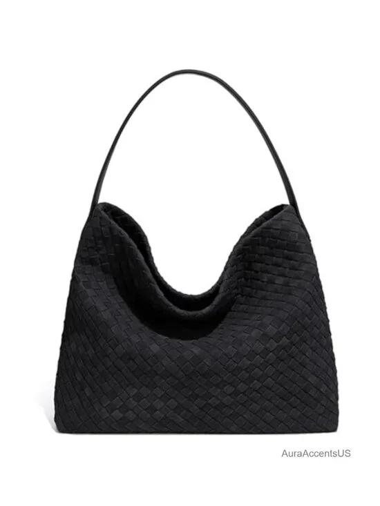 Woven Suede Hobo Bag Slouchy Shoulder Tote Crossbody Strap Work Travel