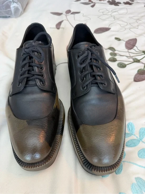 Prada Black & Camouflage Rubber Cap-Toe Lug Sole Leather Shoes Size 8 / US 9