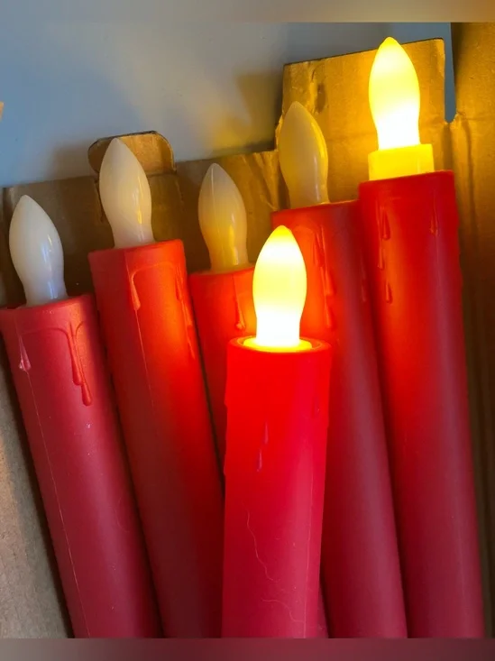 NIB 9” Red Drip Flameless LED Taper Party Battery Operated Candles Pack of 6