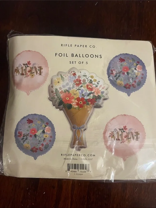 Rifle Paper Co. Pink & Blue Floral Bouquet Foil Balloons - Set of 5. MOM. New