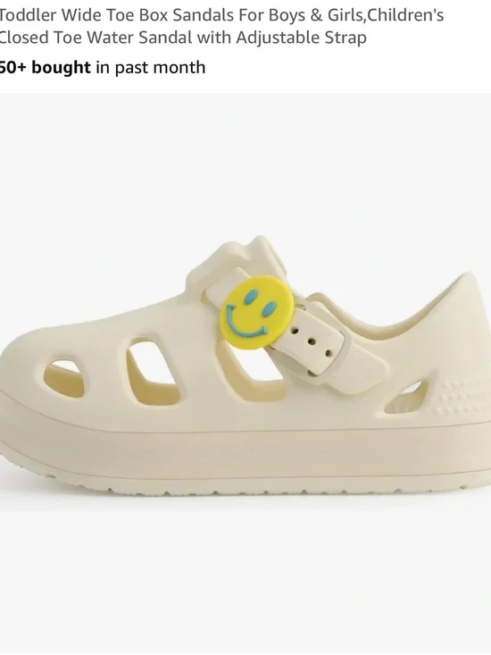 Cream Kids Closed-Toe Water Shoes with Yellow Smiley Charm size 5 toddler