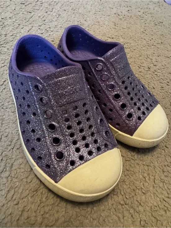 Native Shoes Kids Purple Glitter Slip-On Water Shoes with White Toe