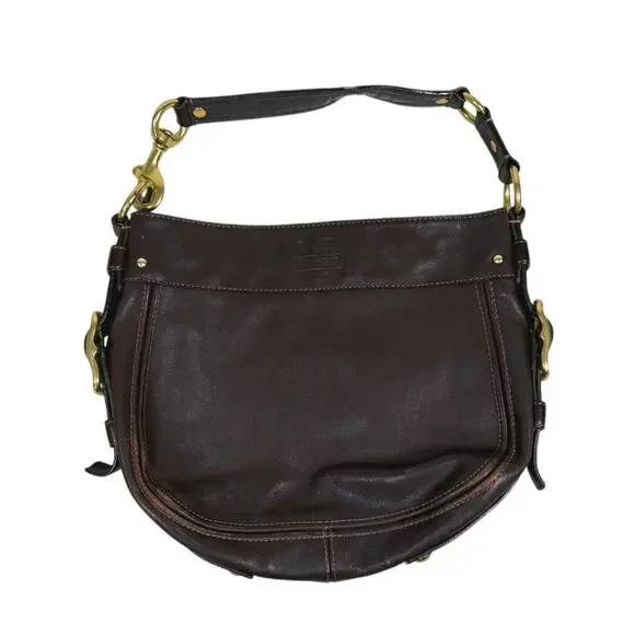 Vintage Y2K Coach Leather Hobo Bag Brown Gold Hardware Shoulder Purse Zip 2000s