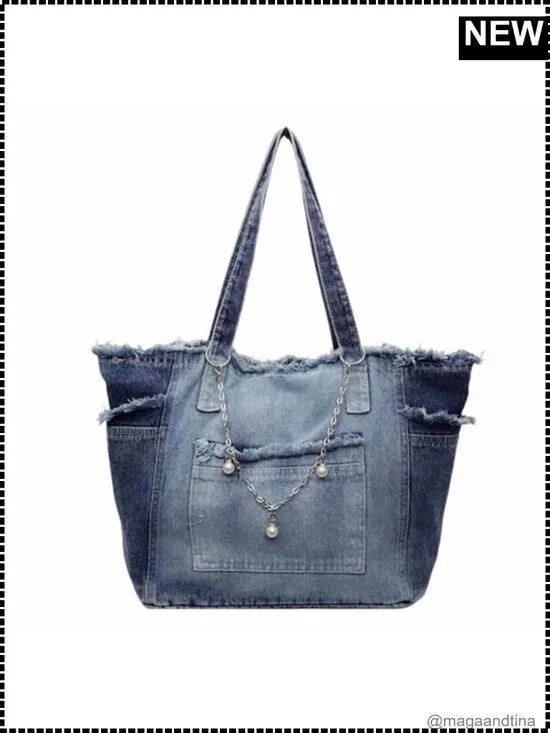 Large Denim Tote Hobo Jean Handbag Everyday Shoulder Bag