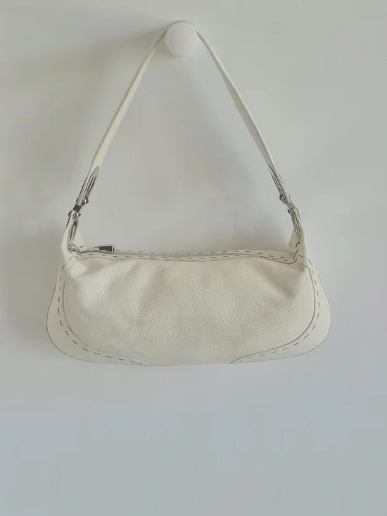 Escada Itaky Cream Pebbled Leather Silver Accents Medium Hobo Shoulder Bag